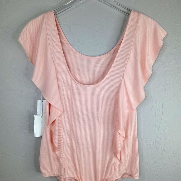 1. State Ribbed Ruffle Bodysuit in peach - Picture 6 of 8